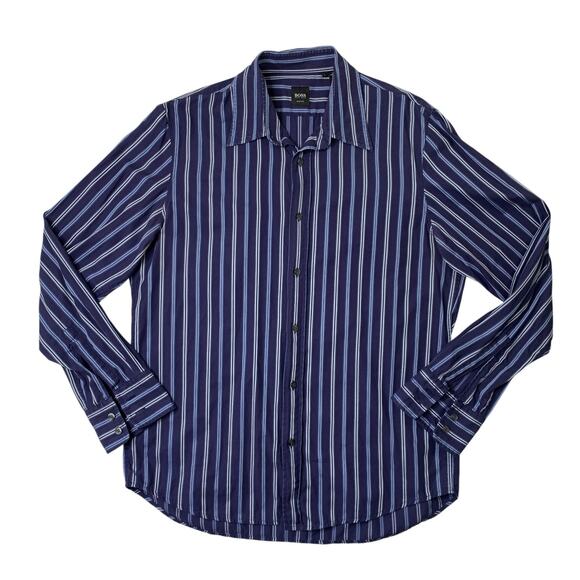 Hugo Boss Other - Vintage Hugo Boss Shirt Mens L Large Windsor Slim Fit Long Sleeve Striped Y2K